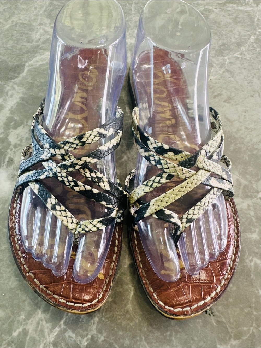 Sam Edelman Georgette Phthalo Green Snake Print Woven Slides Women’s sandals Sz9 - Picture 6 of 6